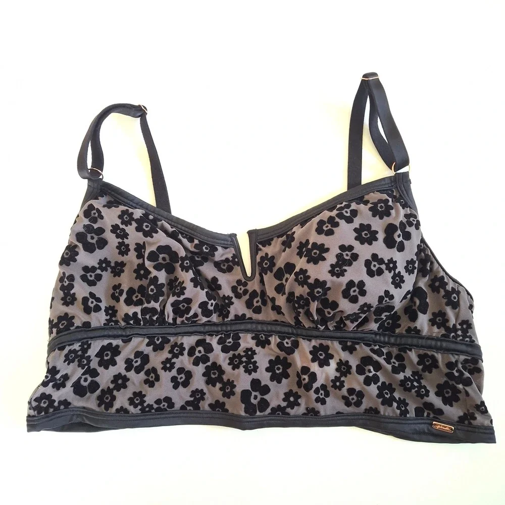 Victorias Secret PINK Gray Purple Black Floral Velvet Bralette Large WhimsyGoth